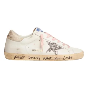 Super-Star para mujer con ribete y mensaje dorado brillante