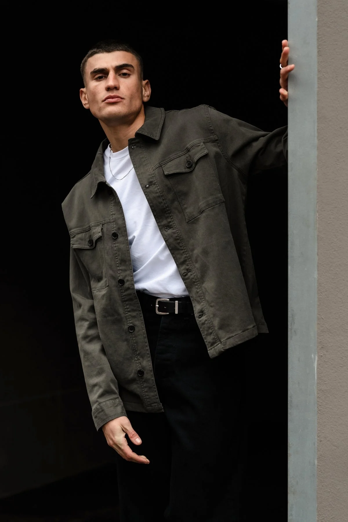 Overshirt de sarga - Oliva oscura - Imagen 4