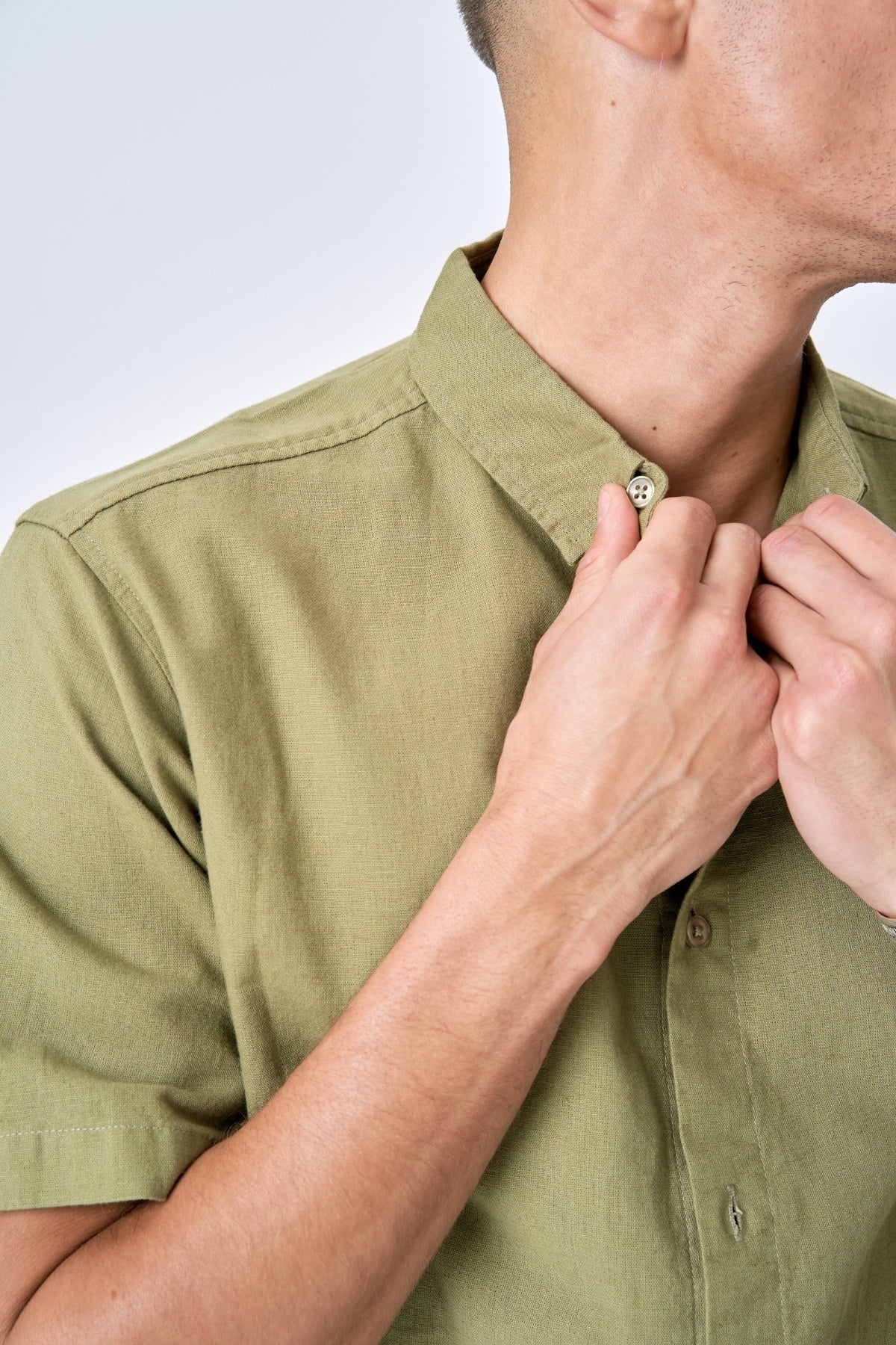 Camisa de lino de manga corta - Verde - Imagen 3