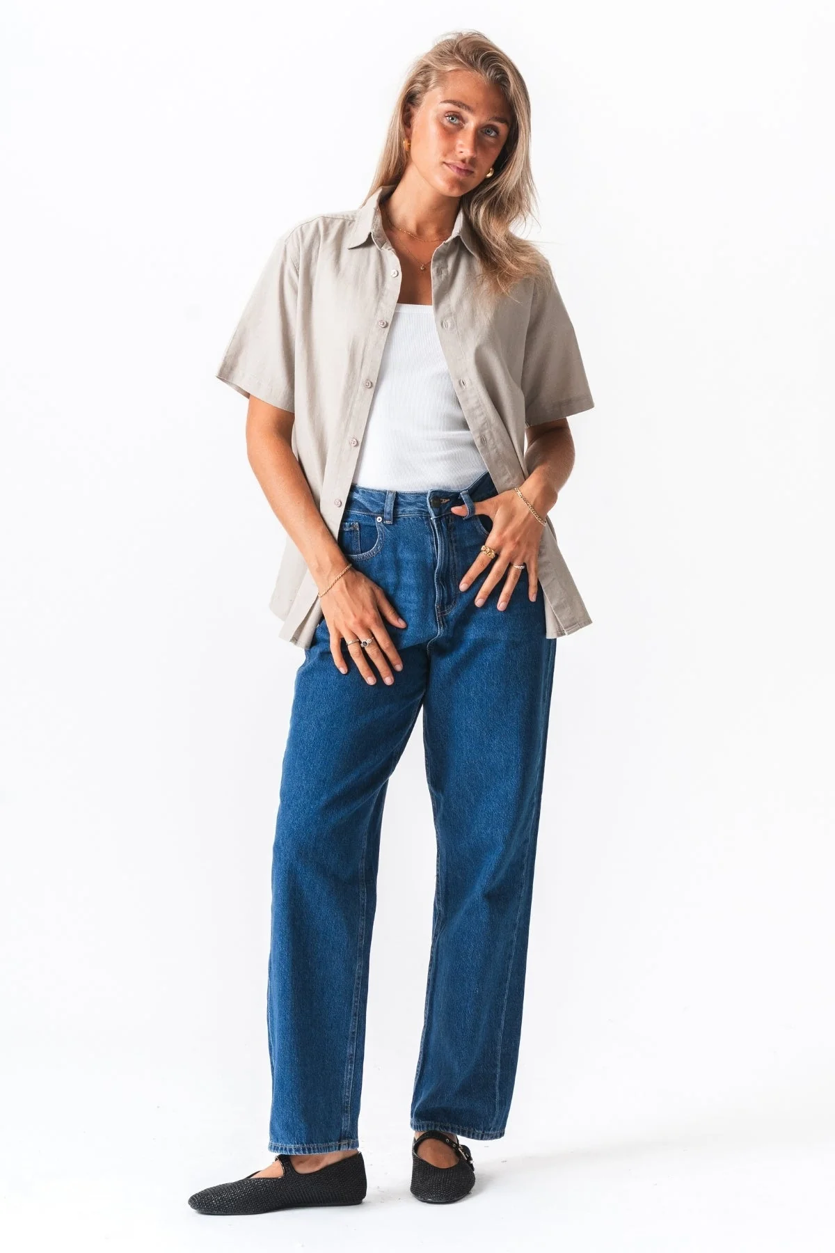 Camisa de lino de manga corta - arena - Imagen 5