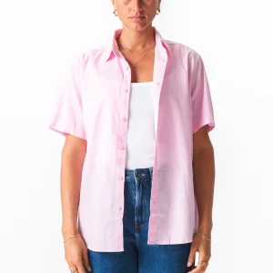 Camisa de lino de manga corta - rojo claro