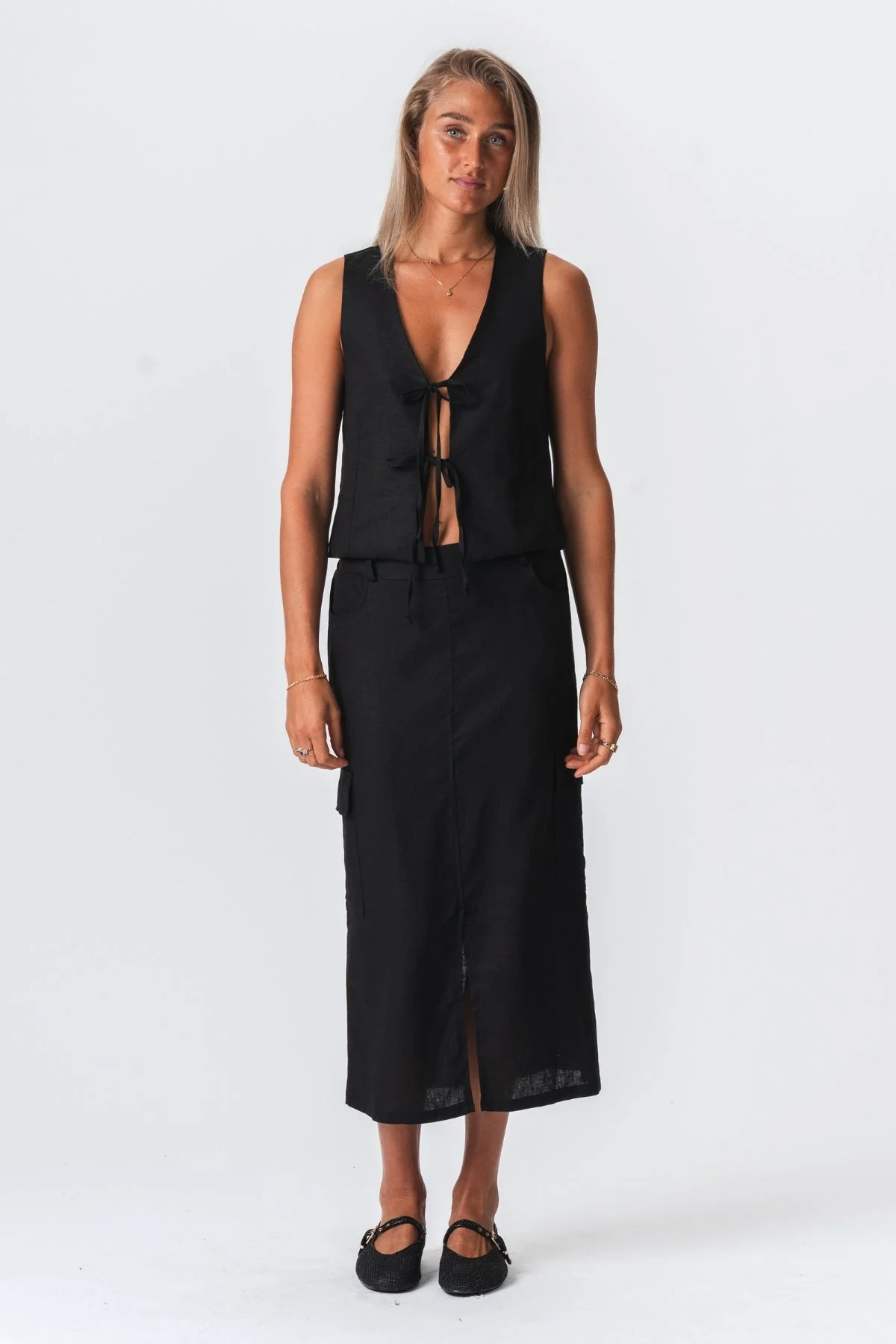 Falda de lino - negro - Imagen 3