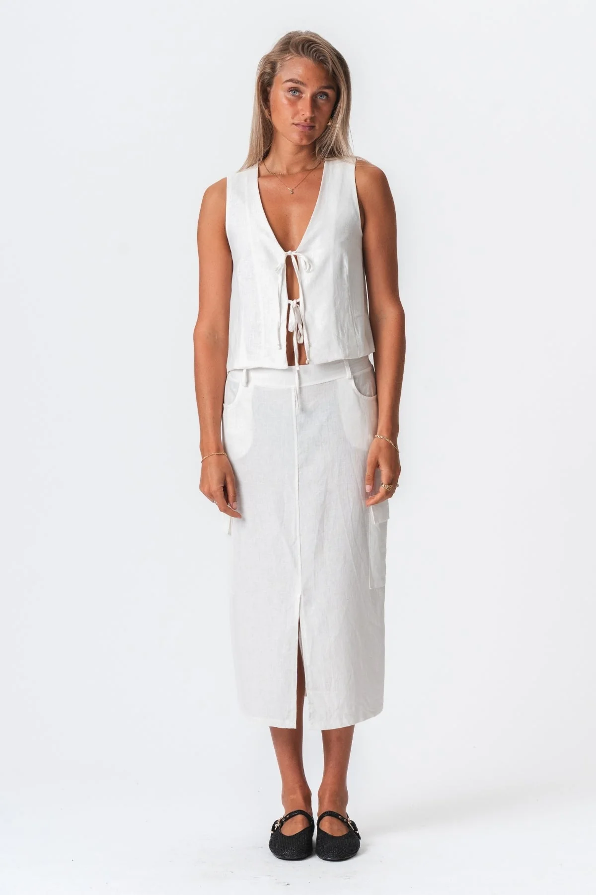 Falda de lino - blanco - Imagen 3