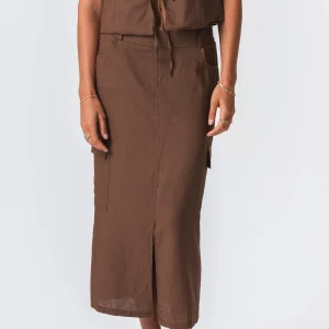 Falda de lino - marrón