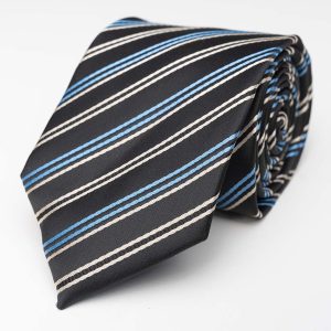 Corbata - Negra - Arena/Azul claro a rayas