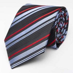 Corbata - Negra - Rayas Negro/Rojo/Azul