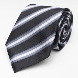 Corbata - Negra - Arena/Blanca/Gris Rayas