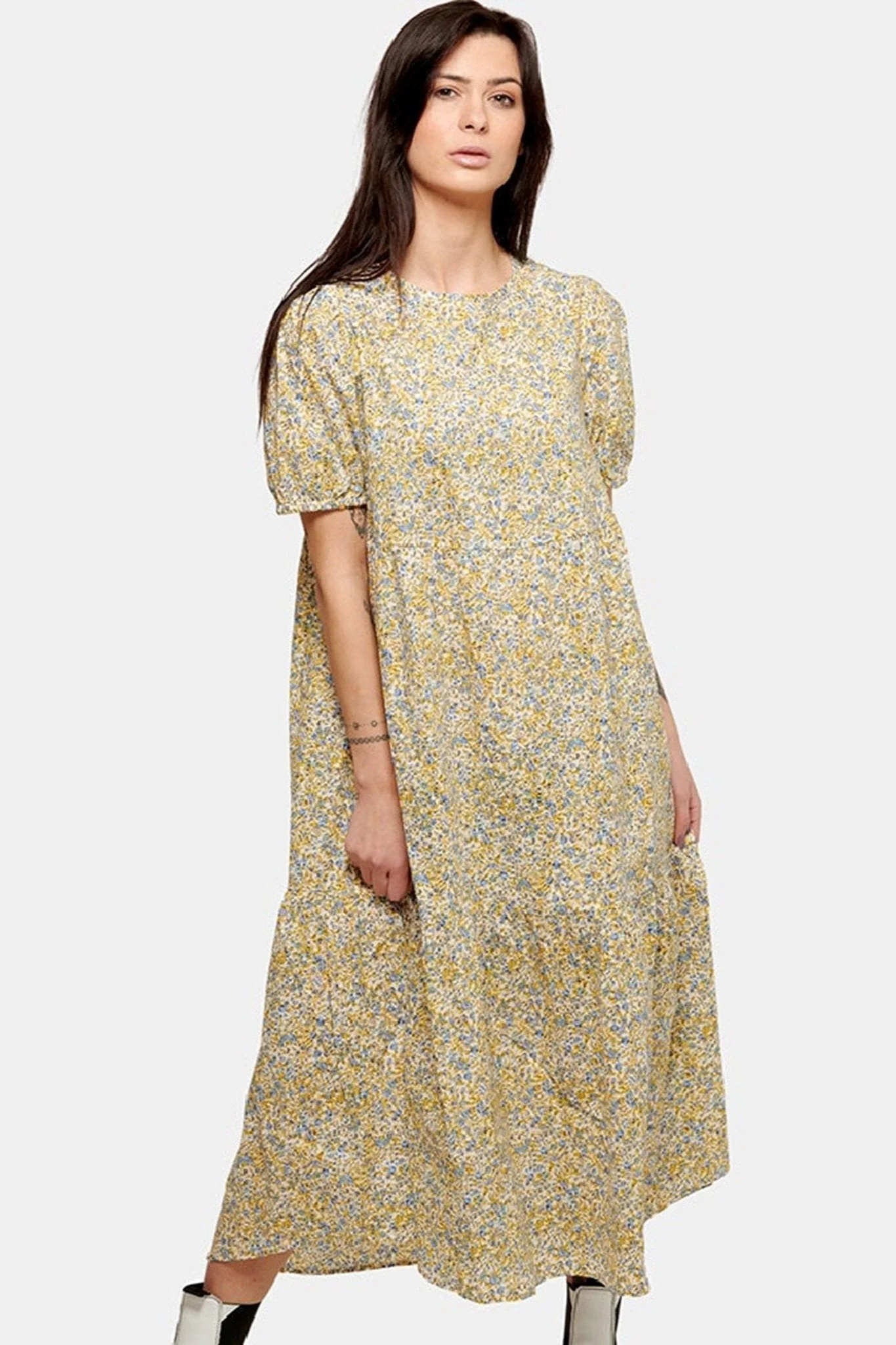 Sofie Dress Long - Floral azul y amarillo