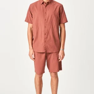 Conjunto de lino Camisa de manga corta + lino Shorts - Terracotta (paquete)
