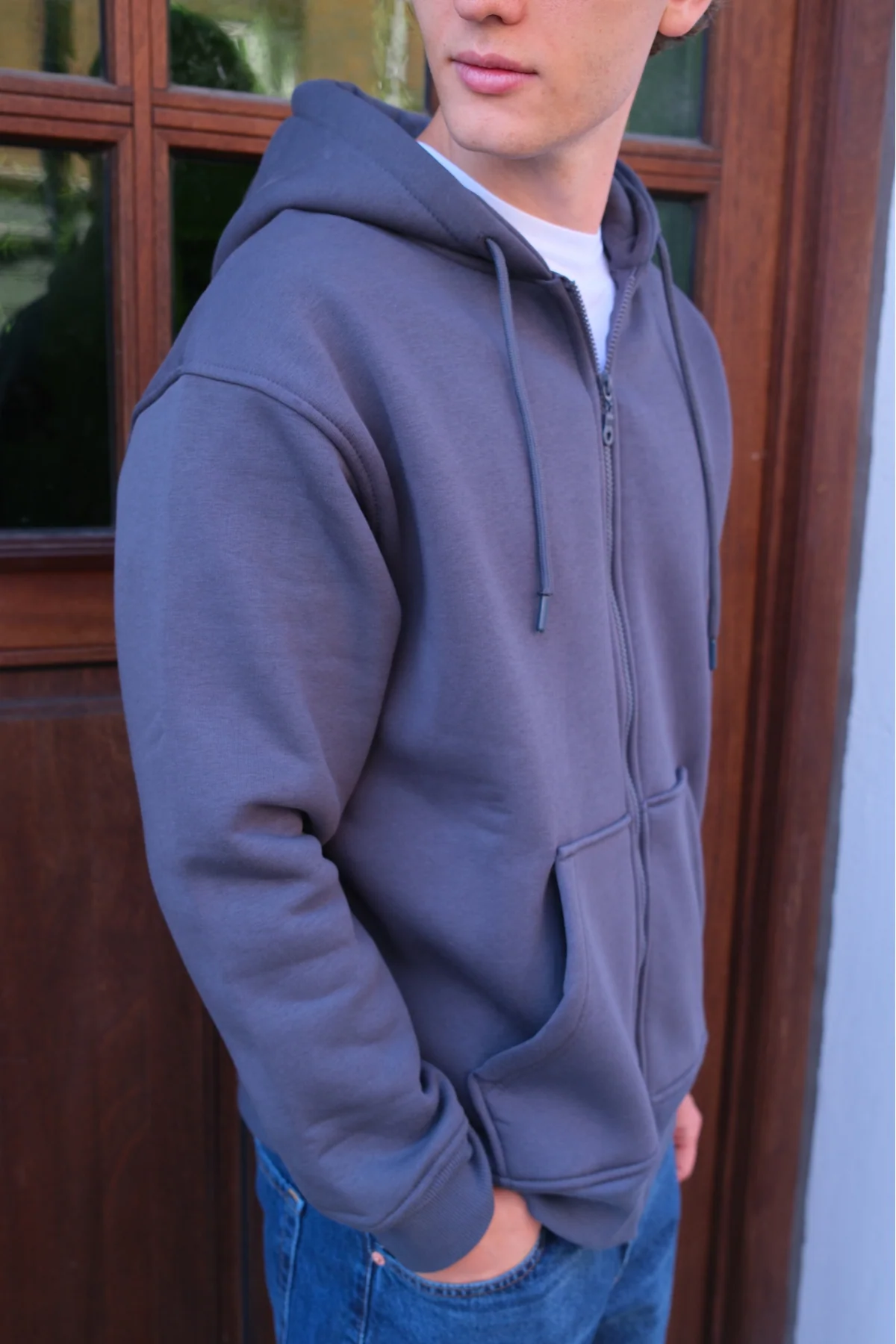 Sudadera con sudadera con cremallera relajada - gris oscuro - Imagen 3