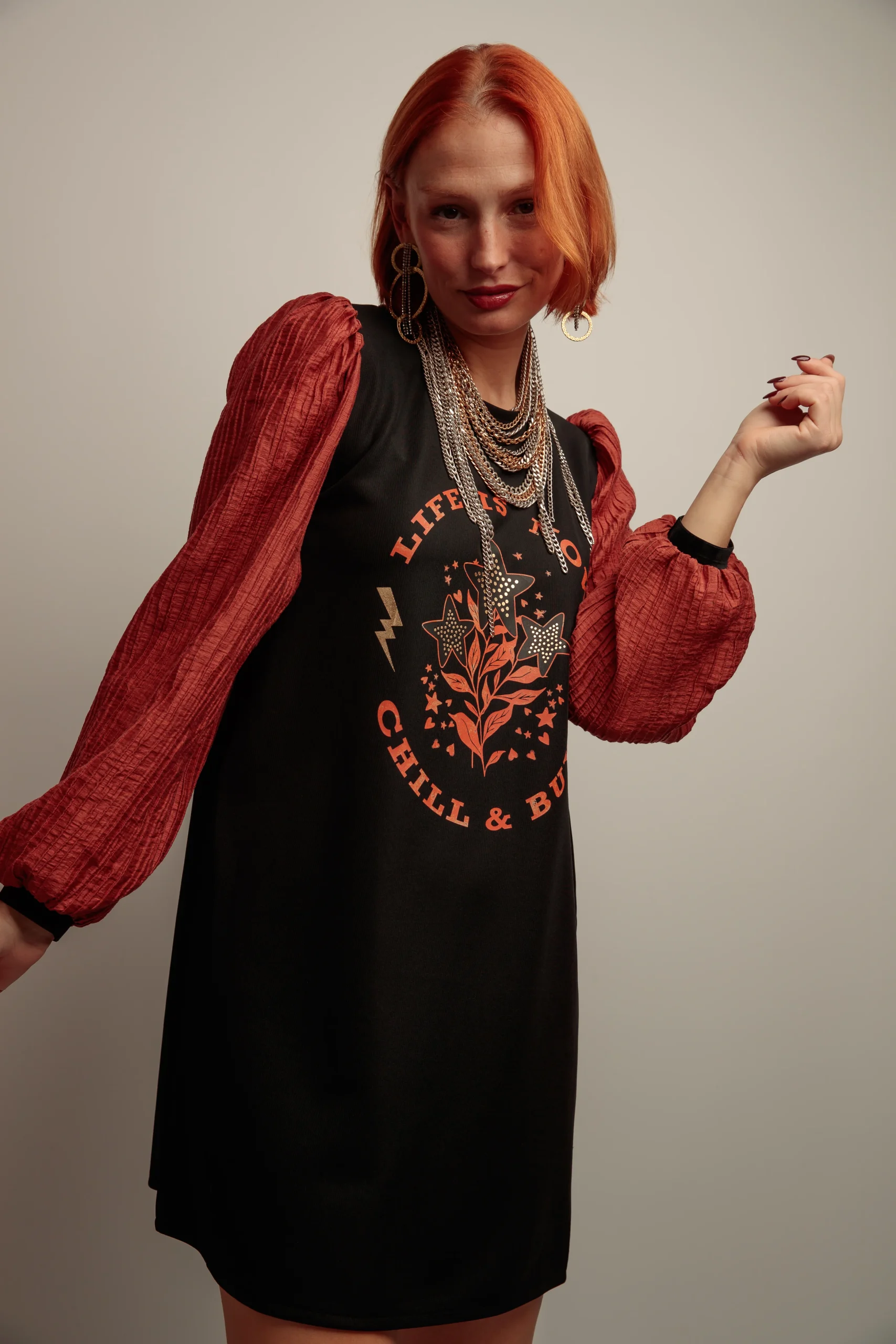 Vestido Abullonado Textura Life Is Now