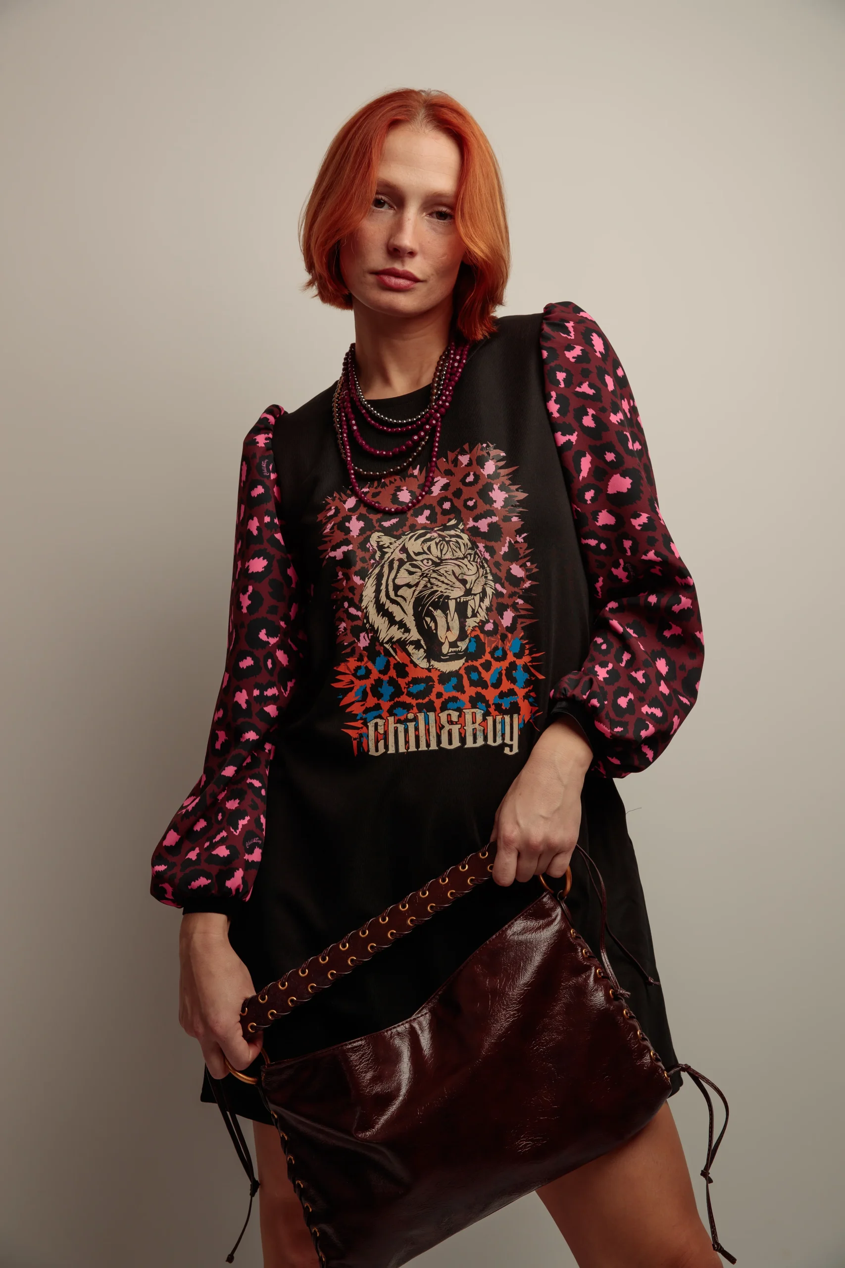 Vestido Abullonado Tigre Print Mix