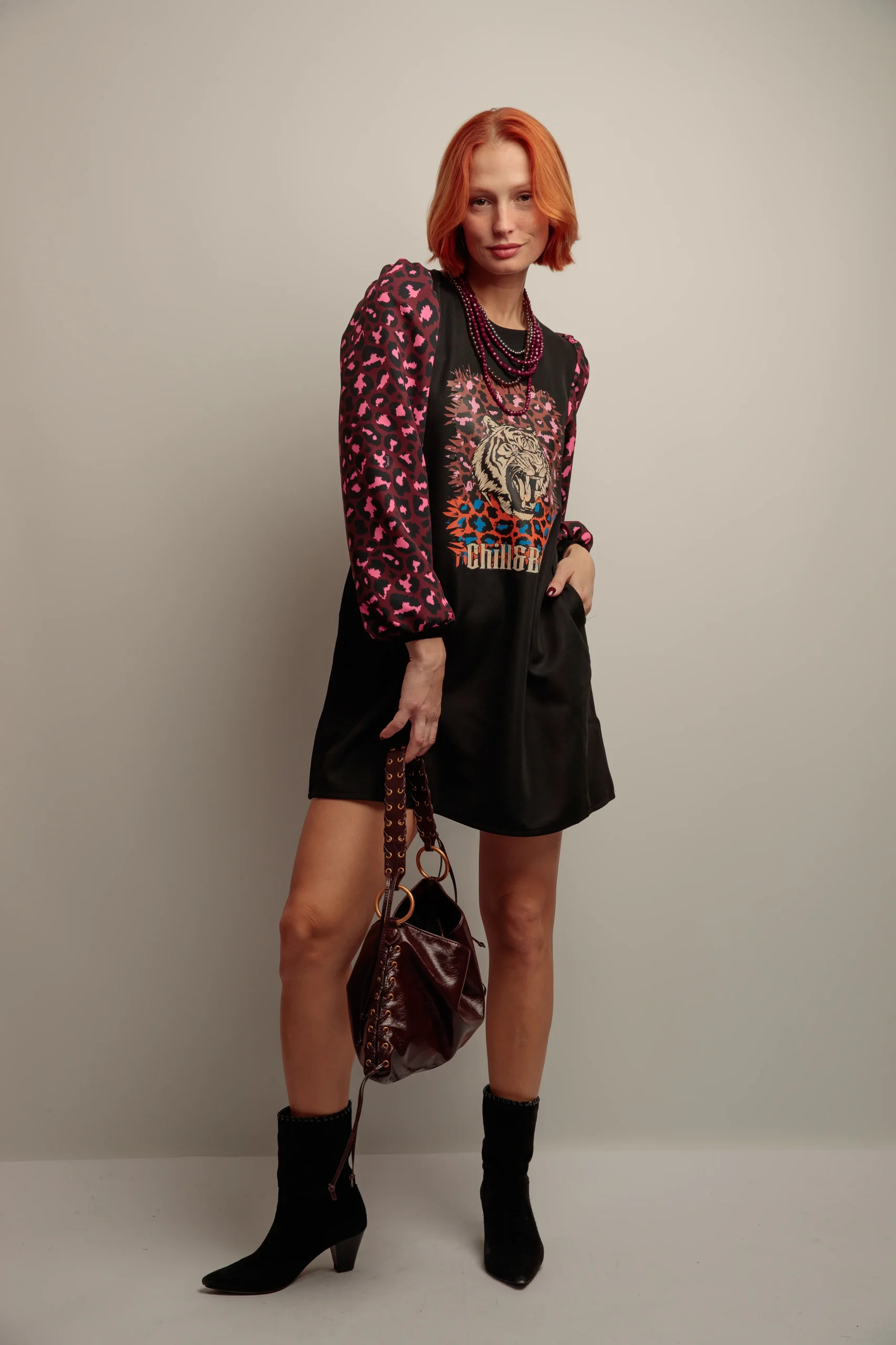 Vestido Abullonado Tigre Print Mix - Imagen 3