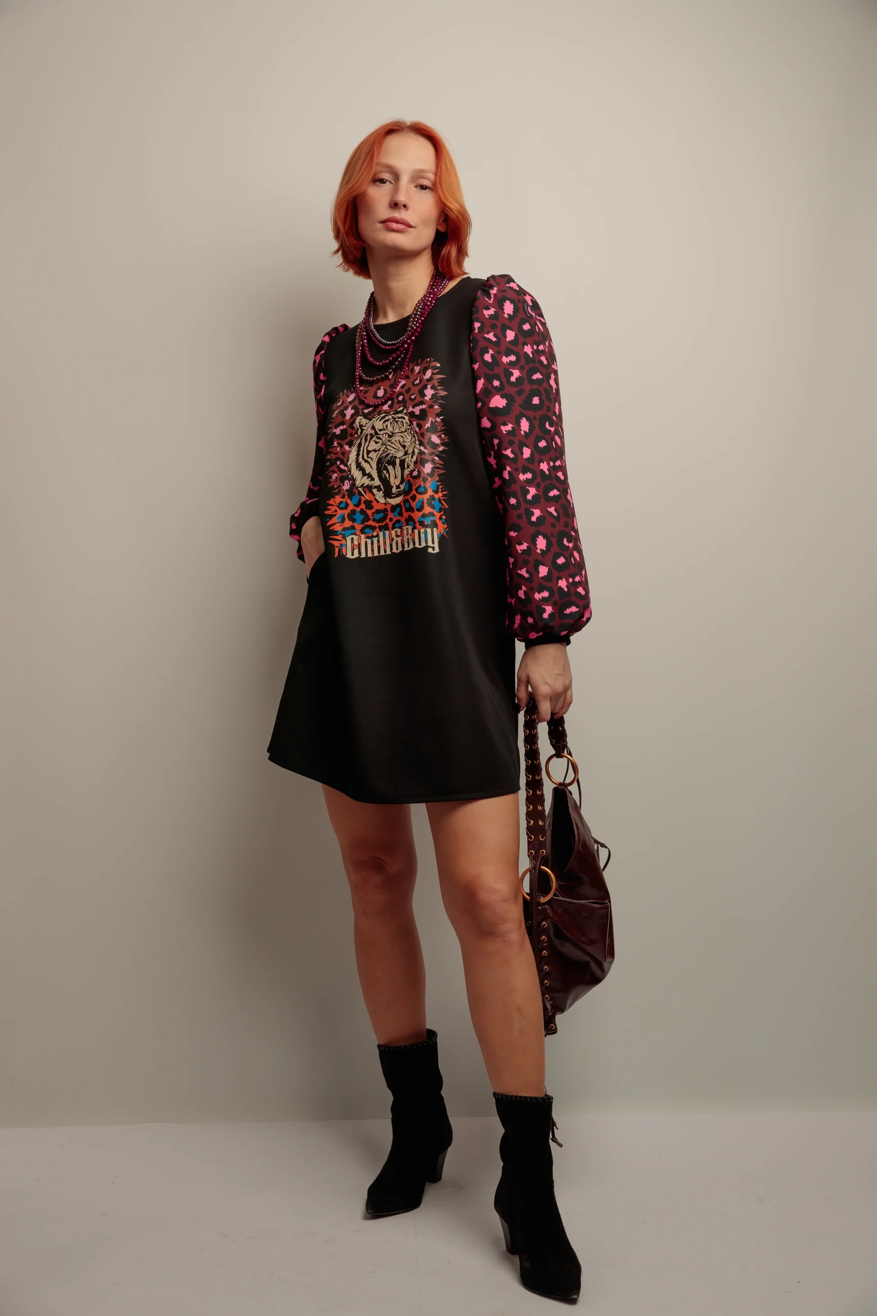 Vestido Abullonado Tigre Print Mix - Imagen 4