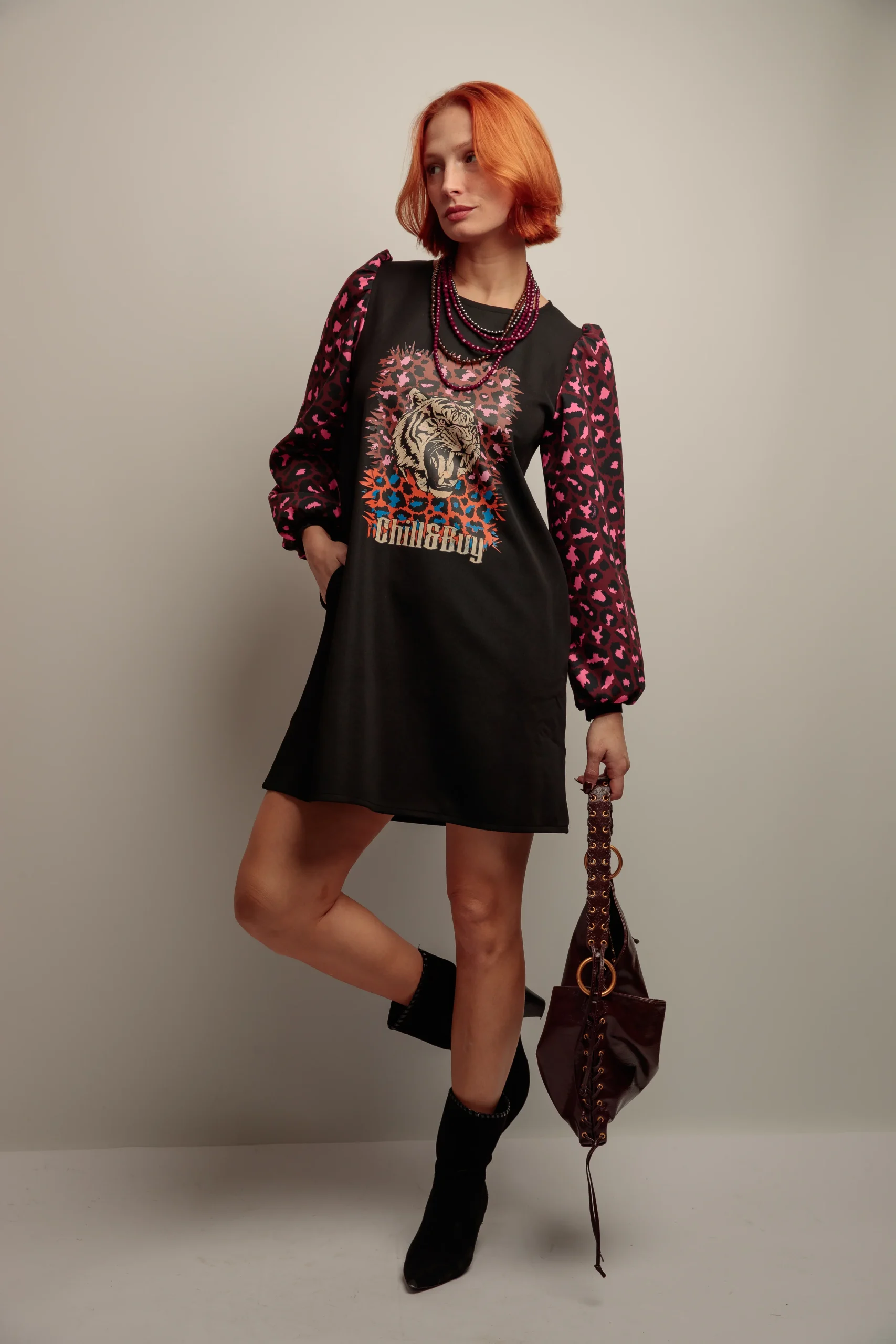 Vestido Abullonado Tigre Print Mix - Imagen 5