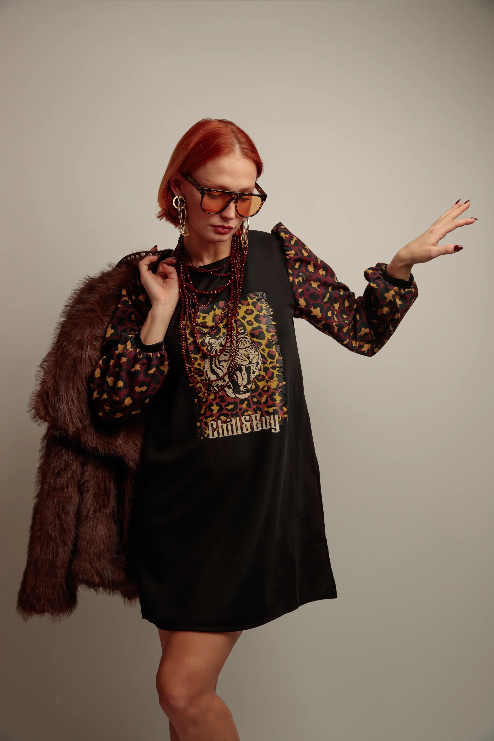 Vestido Abullonado Tigre Print - Imagen 5