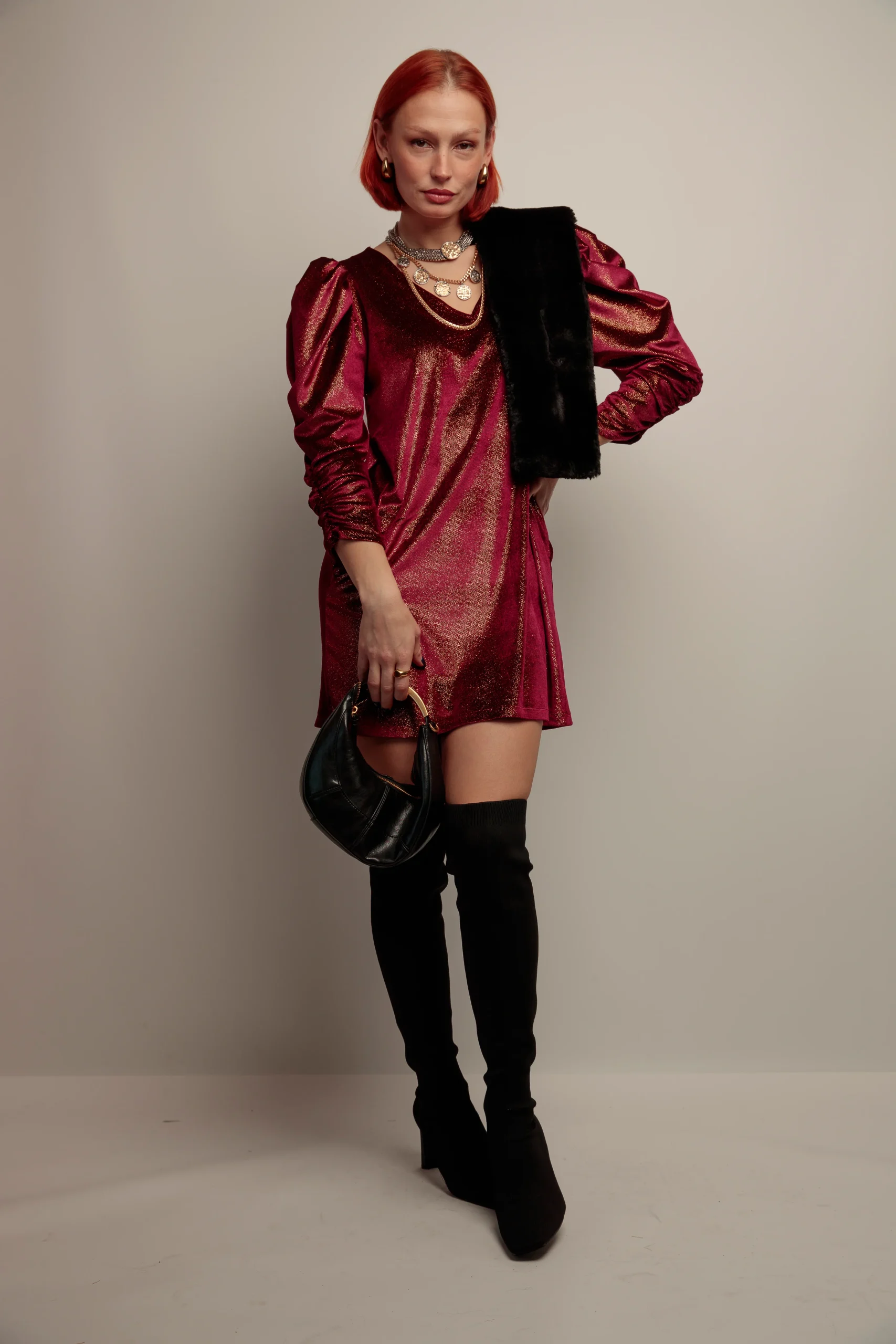 Vestido Pico Lupita Granate - Imagen 3