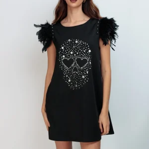 Vestido Plumas Skull Brilli