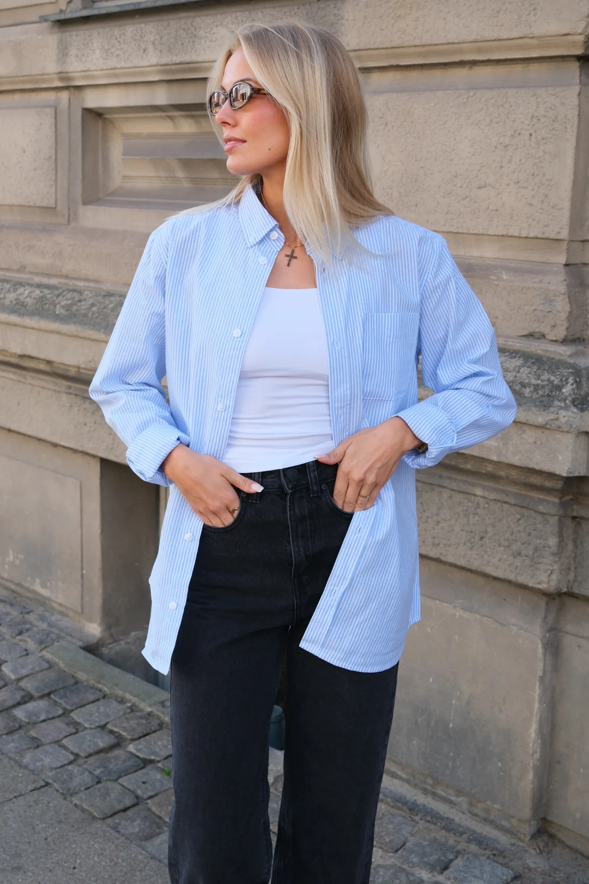 Boyfriend Oxford Shirt - Azul claro/blanco - Imagen 3