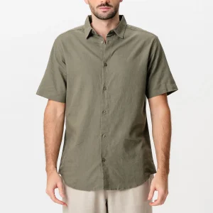 Camisa de lino de manga corta - Ejército