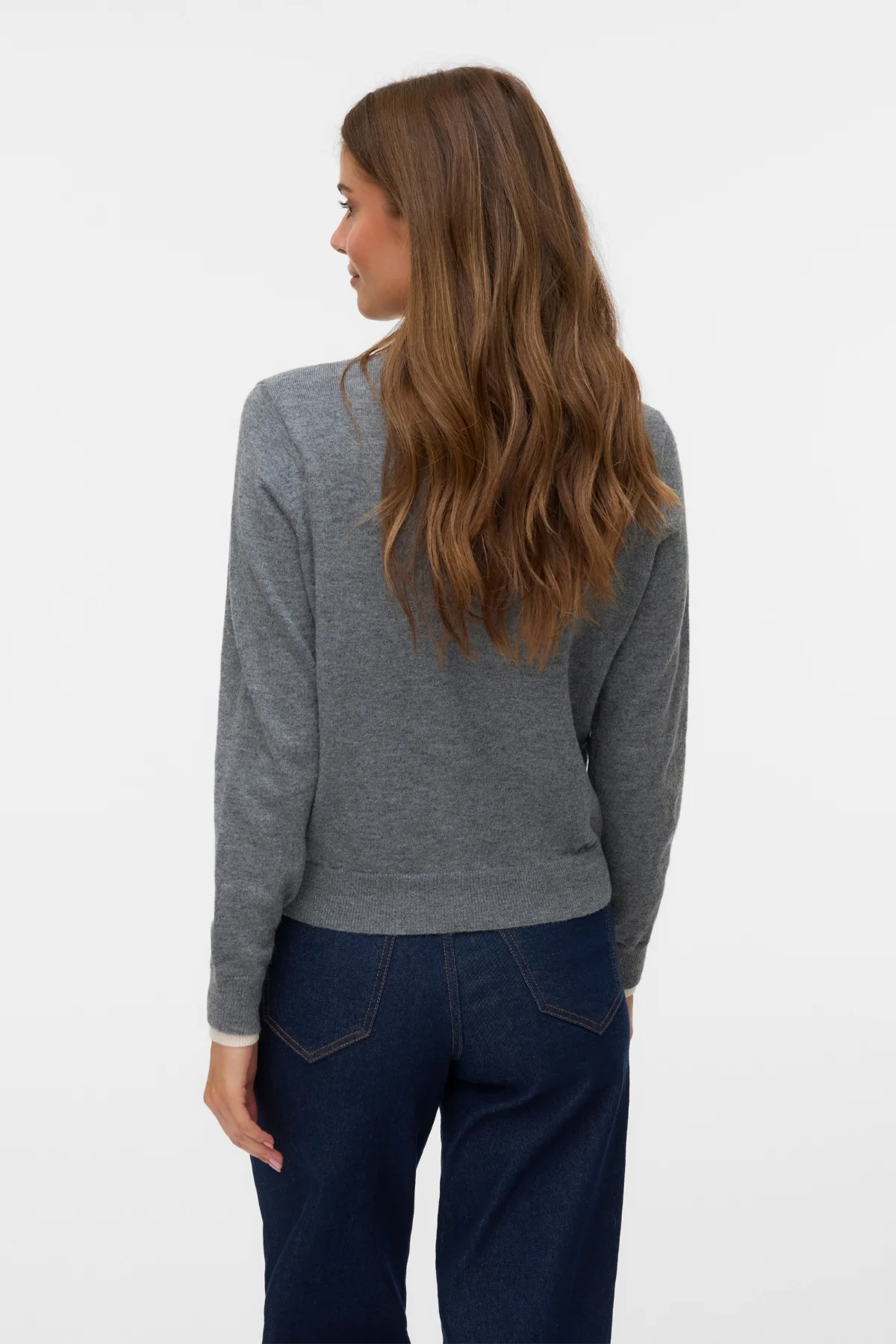 Maravilloso cárdigan con cuello redondo -Melange gris medio w. Abedul - Imagen 3