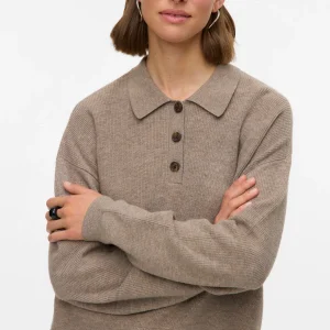 Emocionante jersey con cuello tipo polo - Visón plateado