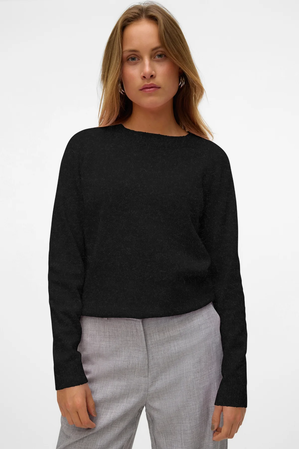 Blusa Doffy con cuello redondo - Negro Melange