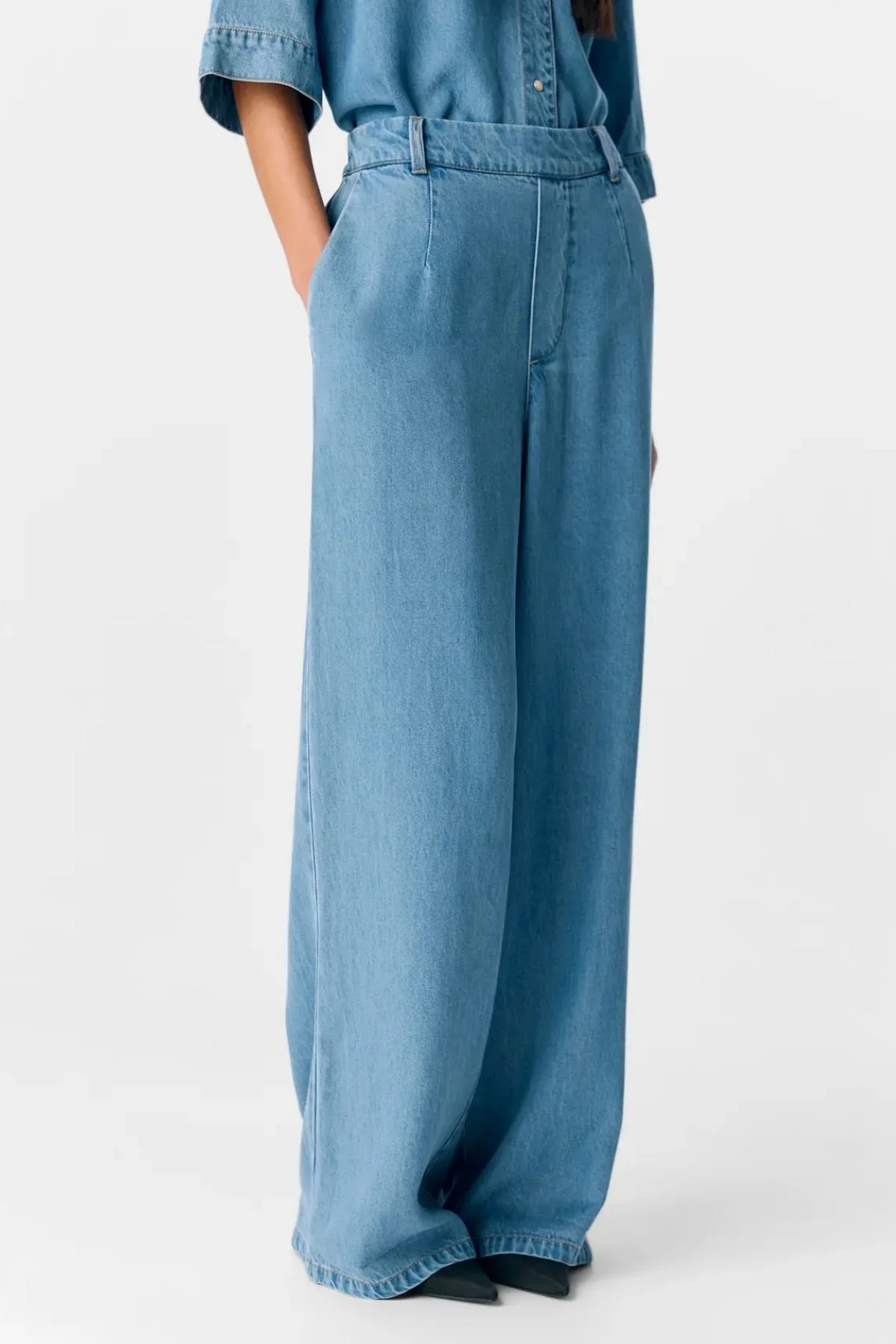 Marco lisa ancho Pants - mezclilla azul claro