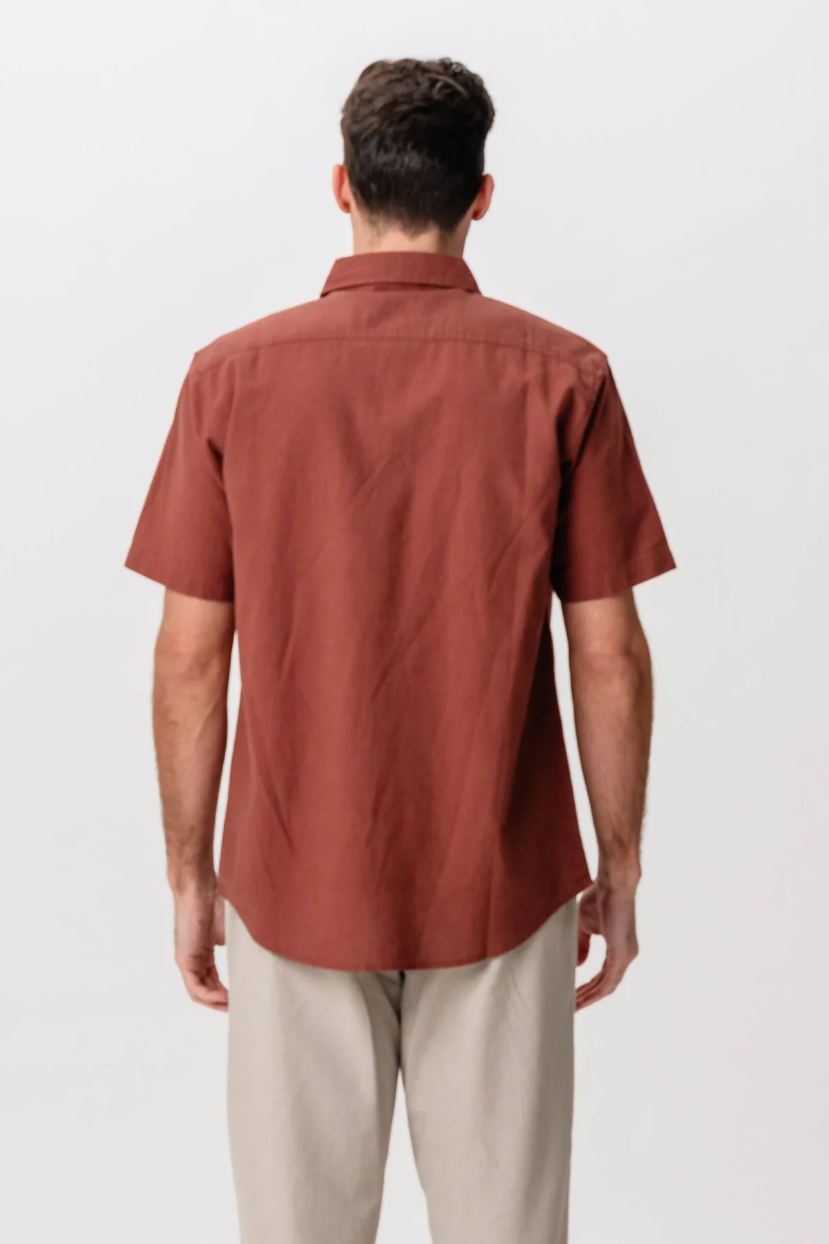 Camisa de lino de manga corta - Terracota - Imagen 5