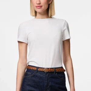 Avery Cuero trenzado Slim Cinturón - coñac