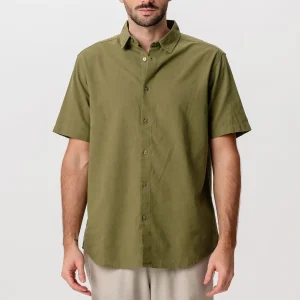 Camisa de lino de manga corta - Verde