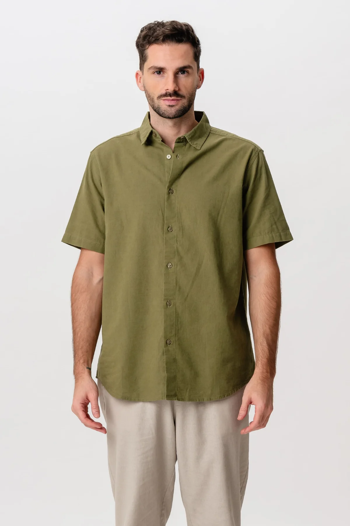 Camisa de lino de manga corta - Verde