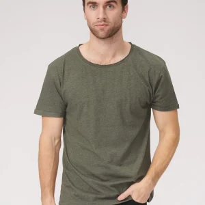 Camiseta con cuello profundo - Verde jaspeado