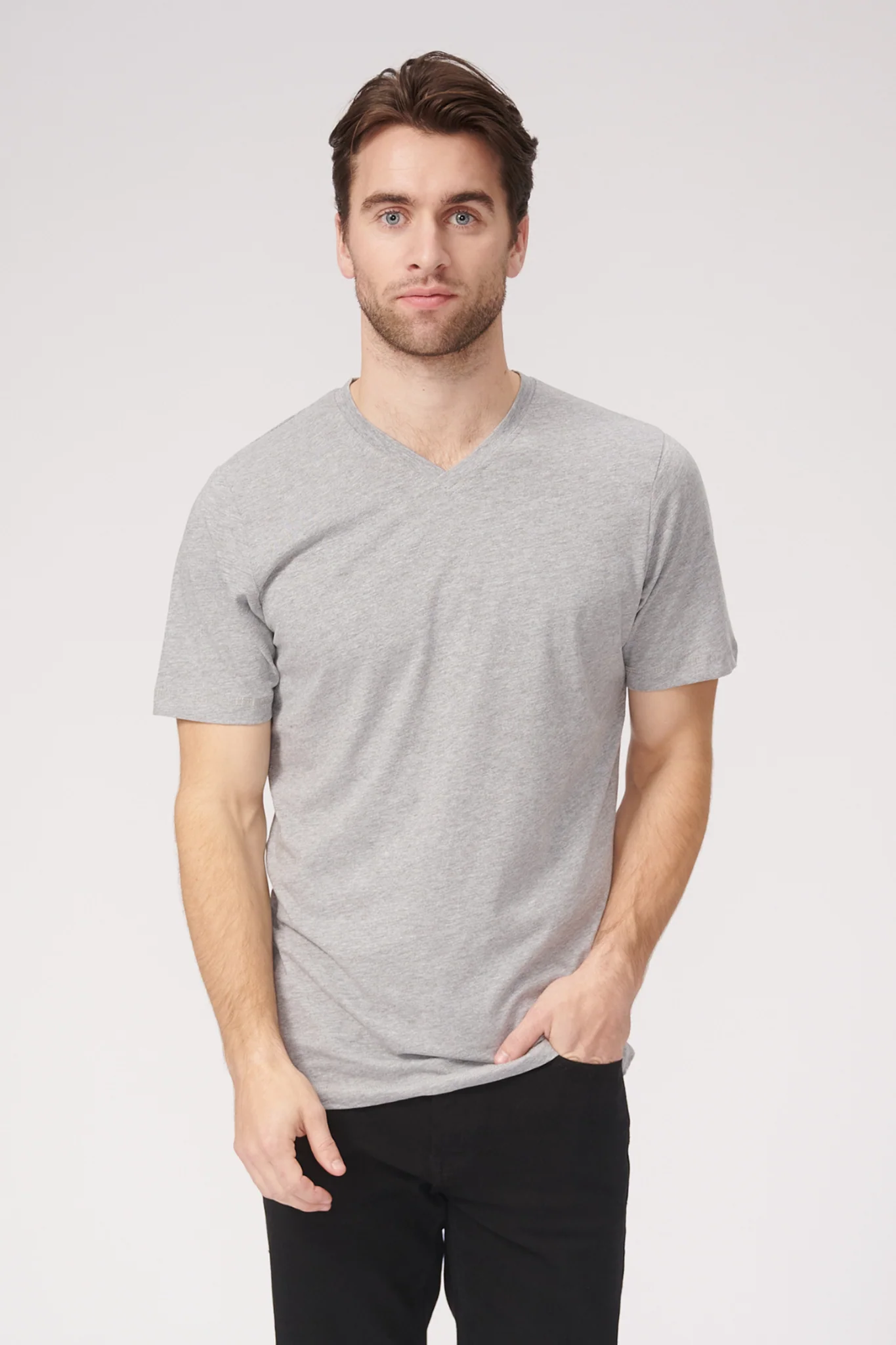 Basic Camiseta con cuello de pico - Gris Oxford