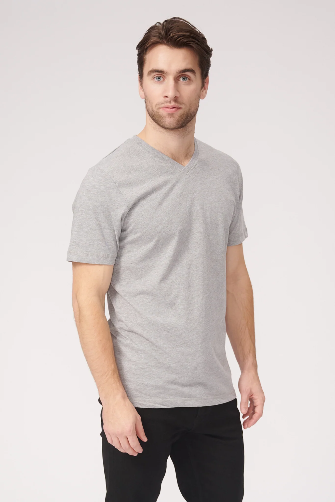 Basic Camiseta con cuello de pico - Gris Oxford - Imagen 4
