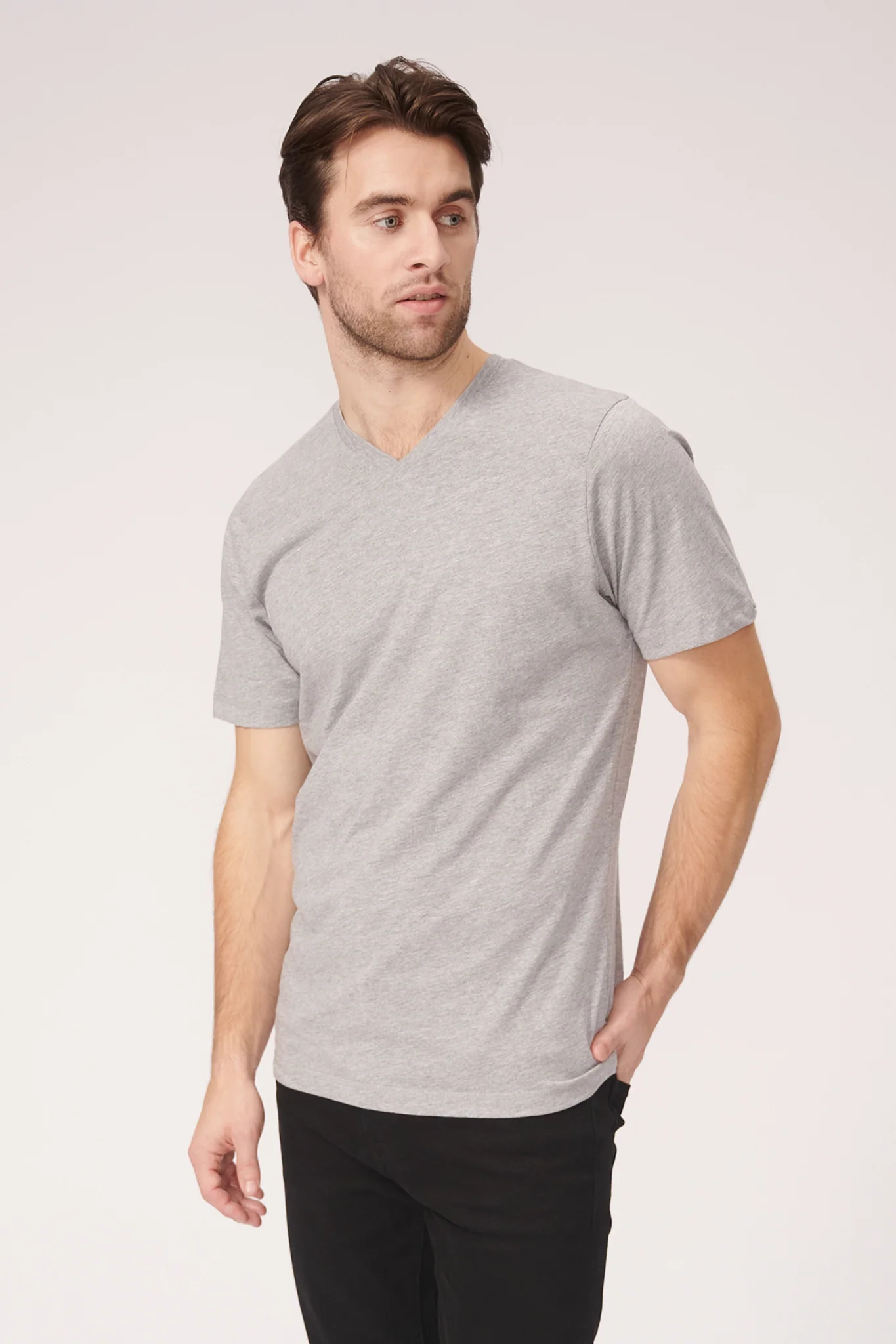 Basic Camiseta con cuello de pico - Gris Oxford - Imagen 3