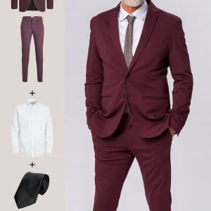 The Original Performance Traje (Borgoña) + Camisa, Corbata y Zapatos Derby - Oferta de Paquete