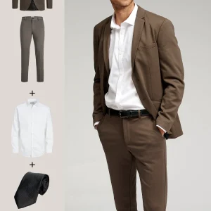 The Original Performance Traje (marrón oscuro) + camisa, corbata y zapatos James - Oferta de paquete