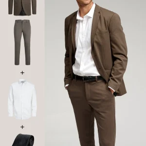 The Original Performance Suit™️ (Marrón Oscuro) + Camisa y Corbata - Package Deal