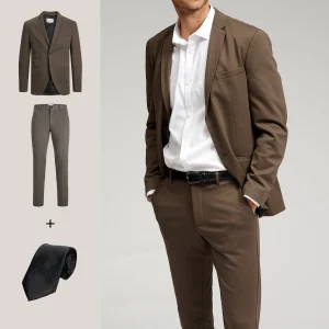 The Original Performance Suit™️ (Marrón oscuro) + Corbata - Paquete completo