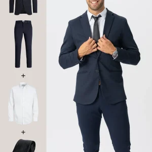 The Original Performance Suit™️ (Azul marino) + Camisa y corbata - Paquete completo