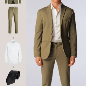 The Original Performance Traje (oliva) + camisa, corbata y zapatos James - Oferta de paquete