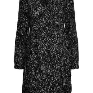 Vestido de volante de envoltura de henna - Negro/Blancanieves