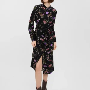 Vestido fácil de camisa de manga larga - morado