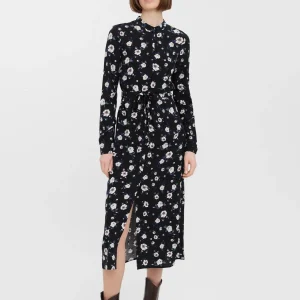 Vestido fácil de camisa de manga larga - negro